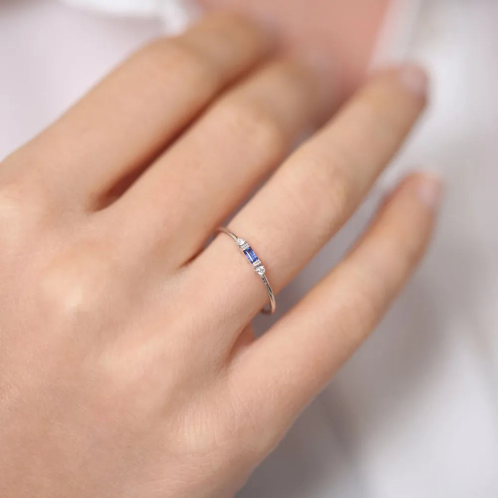 14k Solid Gold Baguette and Round Diamond 0.09ctw Horizontal Channel Set Ring