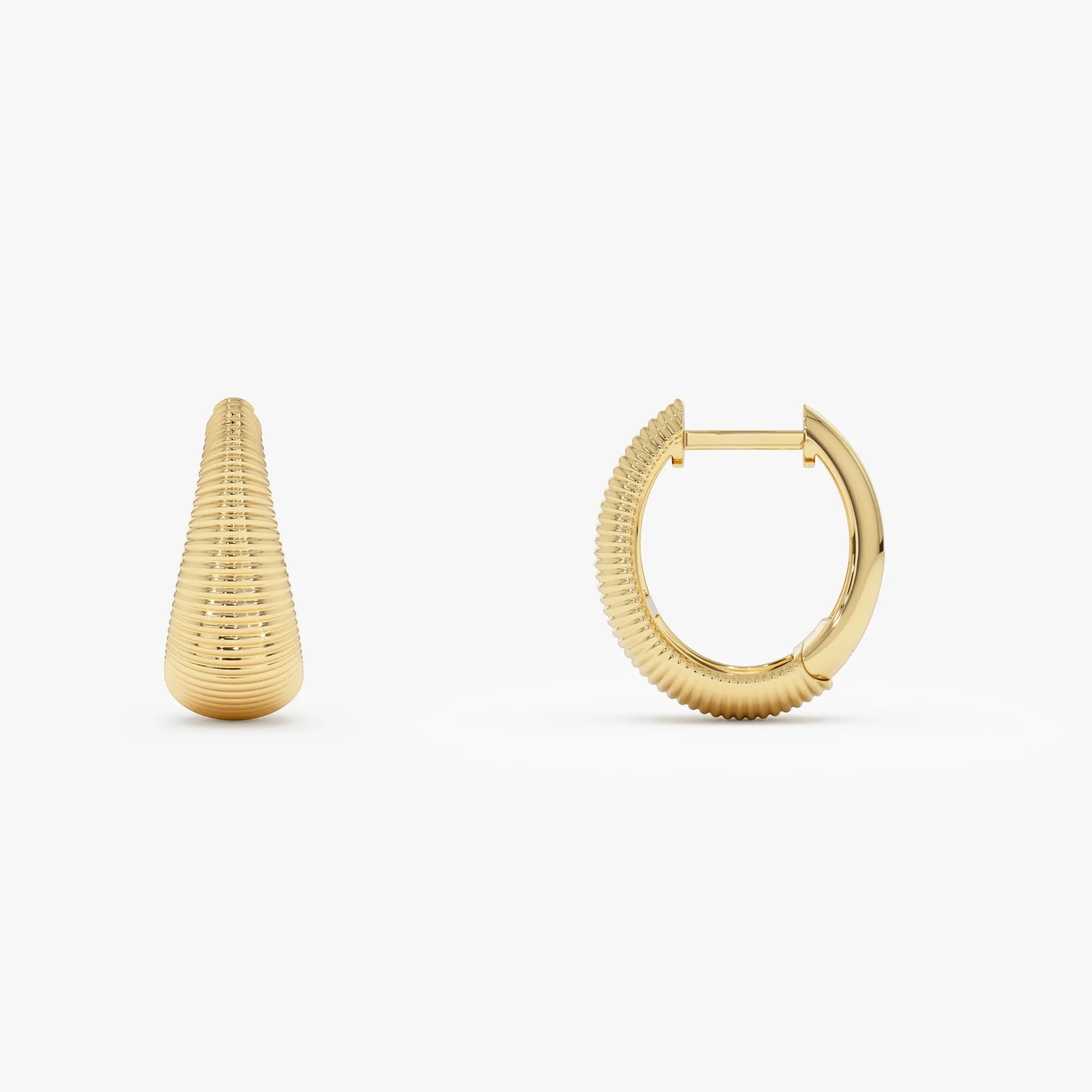 14k Gold Ribbed Teardrop Graduated Hoop Earrings 13mm 6.5mm Width