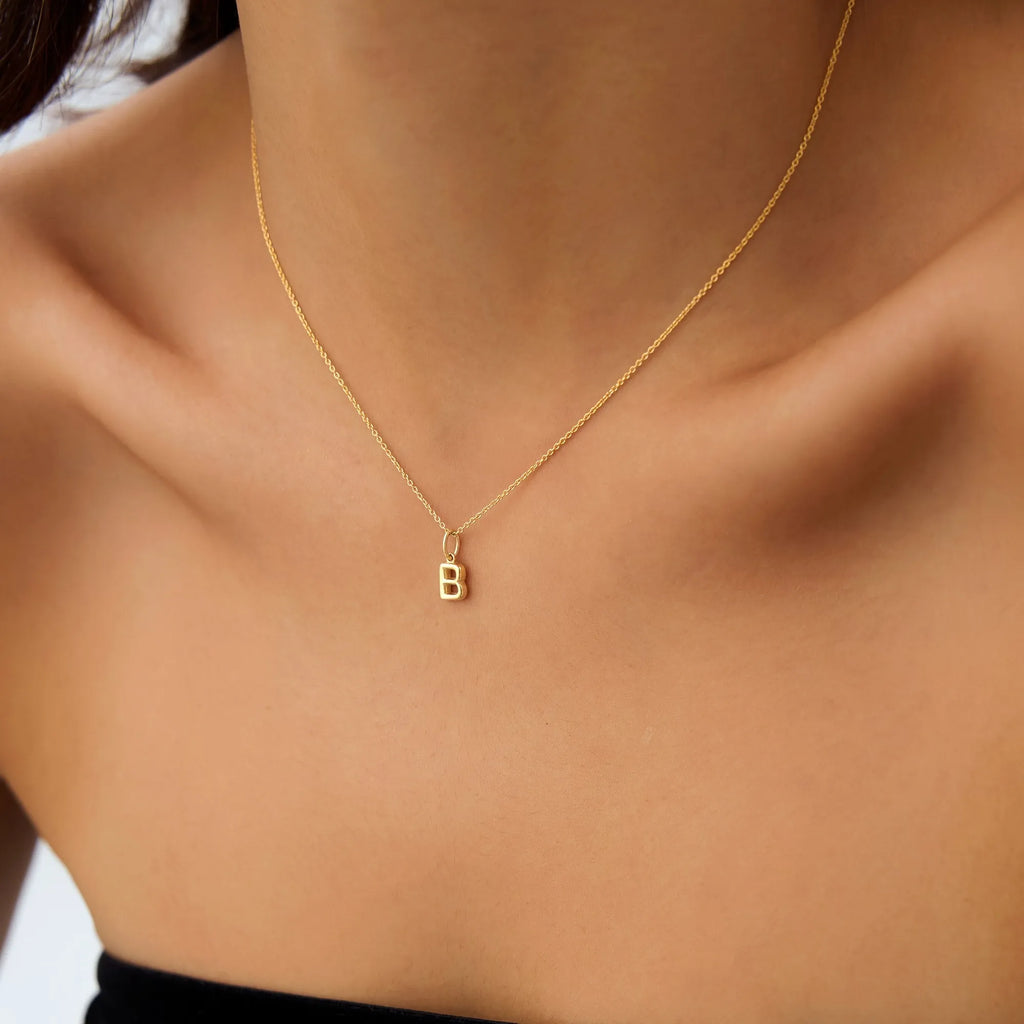 14k Solid Gold Initial Bubble Letter Pendant Necklace