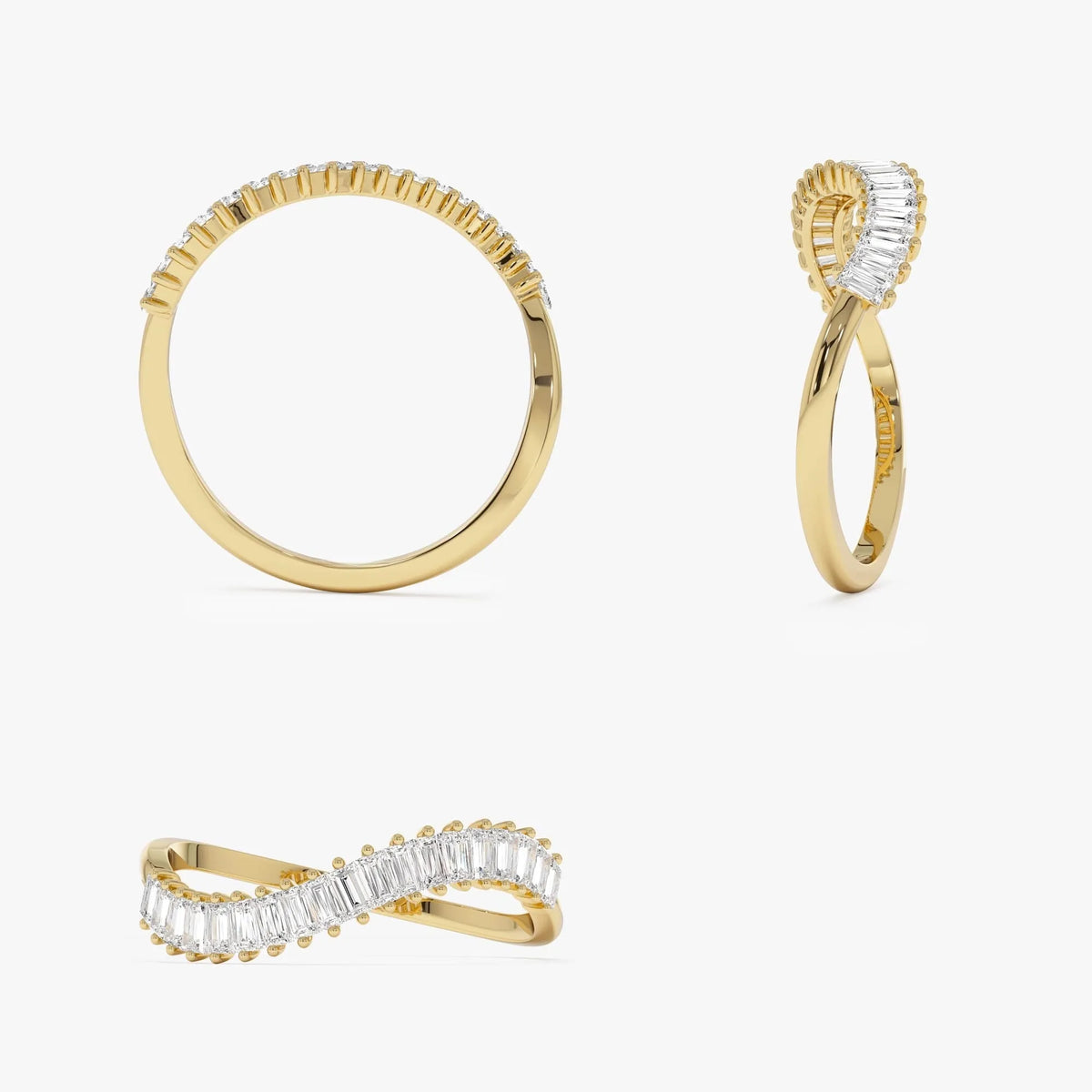 14k Gold Diamond Baguette Ring Wave Design 0.60 ctw