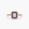 14k Gold Sapphire and Diamond Baguette and Round Cut Halo Setting Ring 0.47 ctw