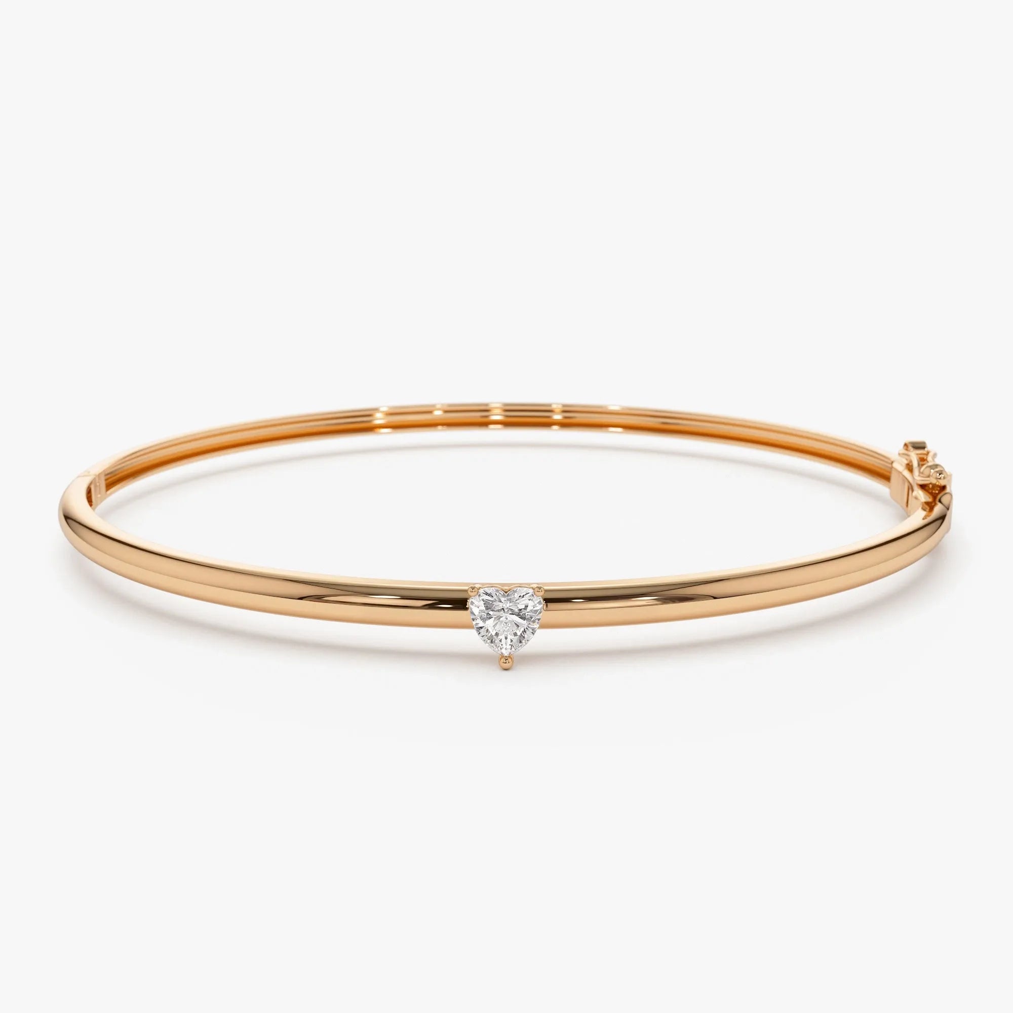 14K Solid Gold 0.25 CTW Heart Shape Diamond Solitaire Bangle
