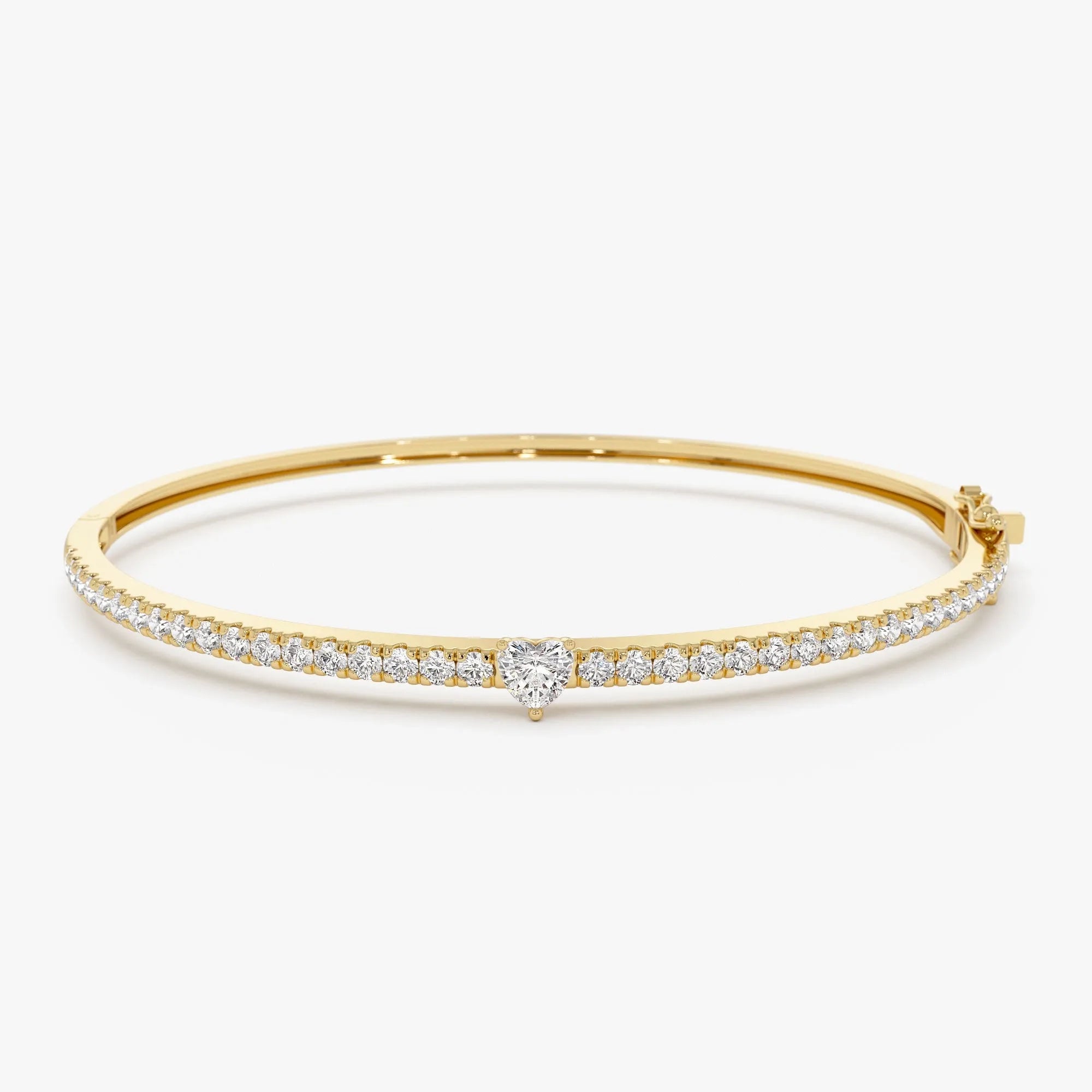 14K Solid Gold 1.10 CTW Heart and Round Diamond Bangle