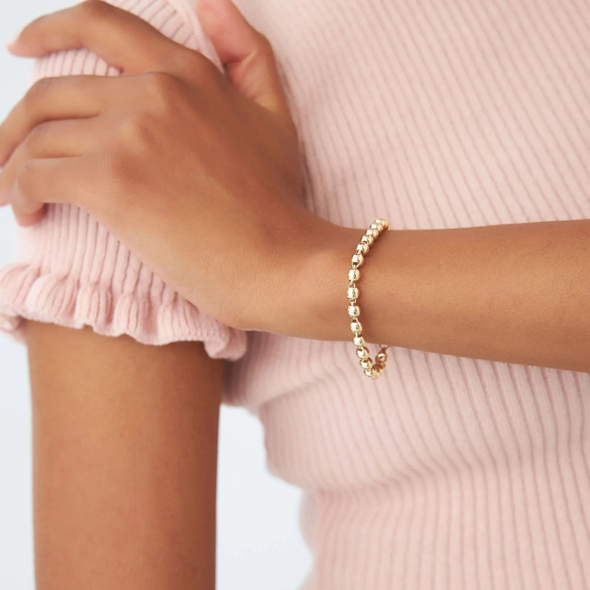 14K Gold 5MM Wide Round Bead Ball Chain Bracelet