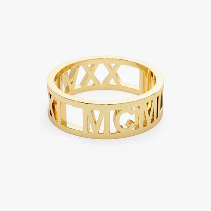 14K Solid Gold Personalized Roman Numeral Ring Custom Jewelry