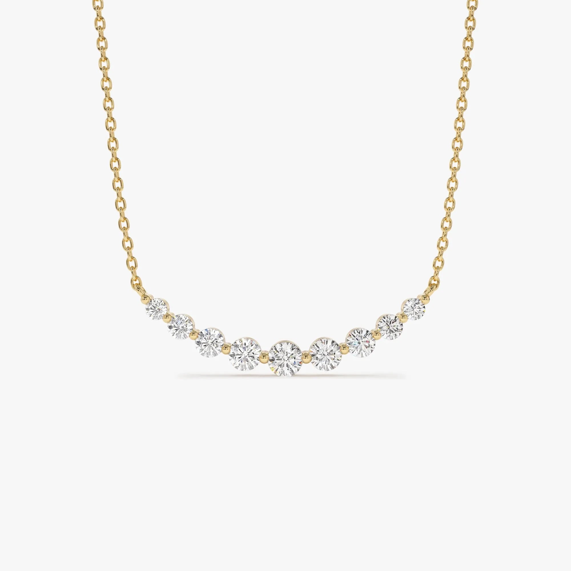 14K Solid Gold 0.50 CTW Round Diamond Shared Prong Curved Necklace