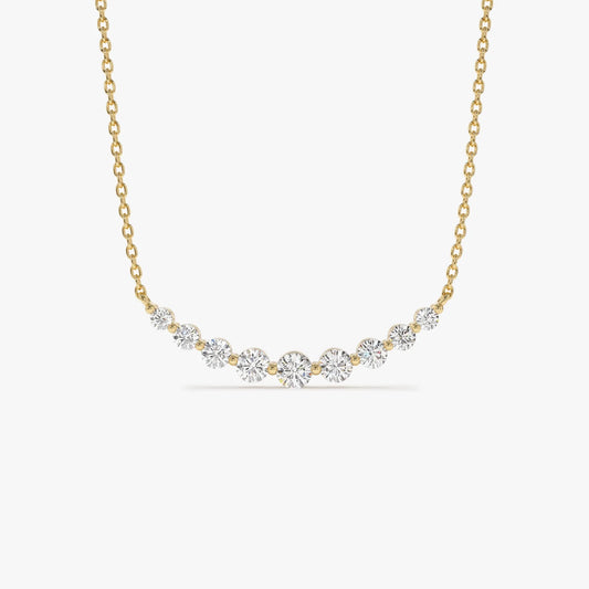 14K Solid Gold 0.50 CTW Round Diamond Shared Prong Curved Necklace