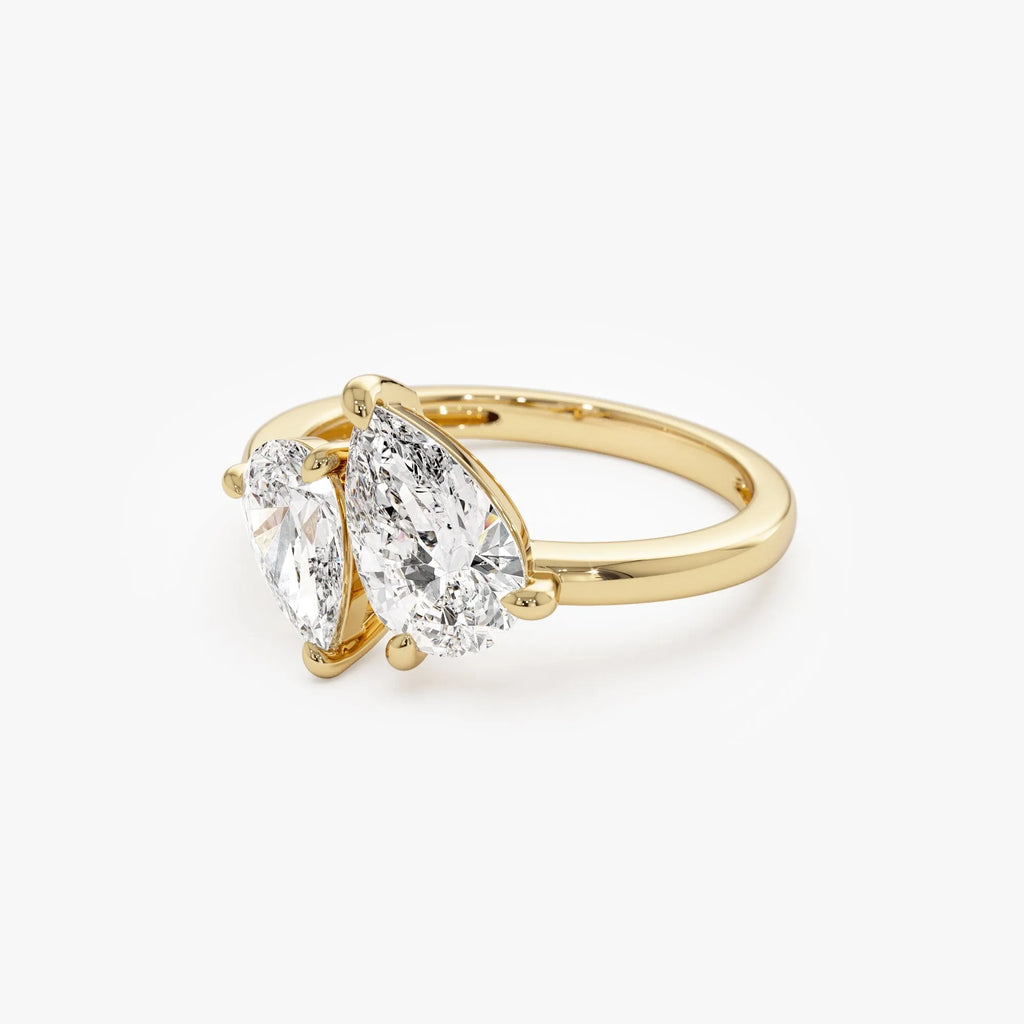 14k Gold Lab Grown Diamond Pear Shaped Toi et Moi Ring 2.05 ctw Ayla