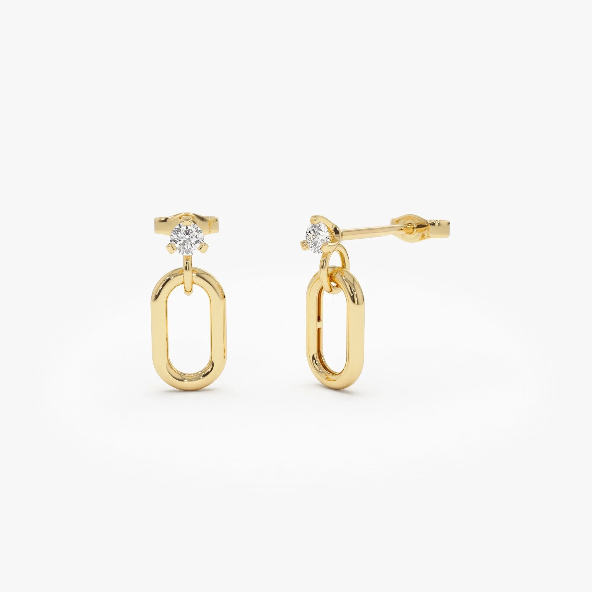 14k Gold Diamond Round Cut Dangling Oval Link Earrings 0.20 ctw