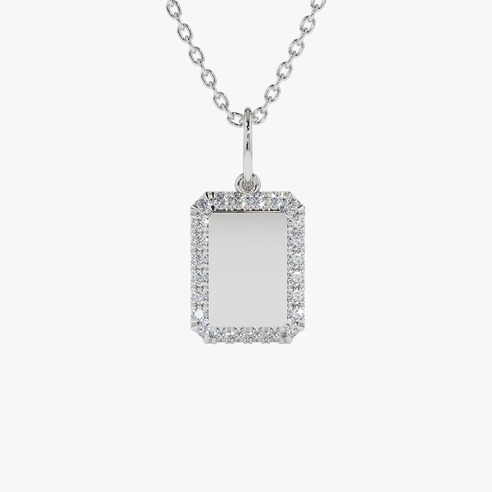 14K Solid Gold Round Diamond Tag Initial Personalized Necklace 0.18ctw