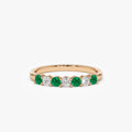 14K Solid Gold Round Emerald and Diamond 7 Stone Basket Setting Wedding Ring 0.40 CTW