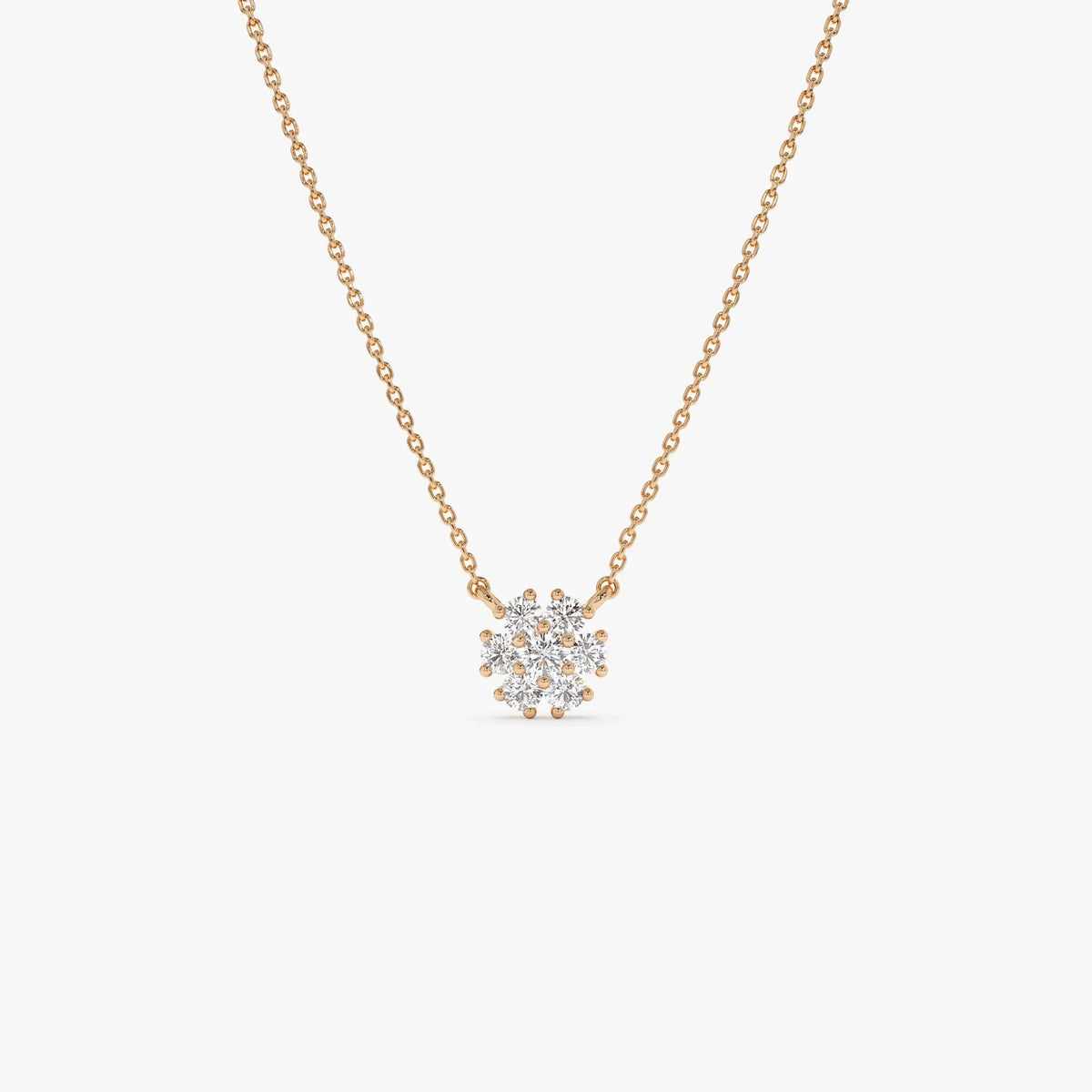 14K Solid Gold 0.23 CTW Round Diamond Cluster Flower Necklace