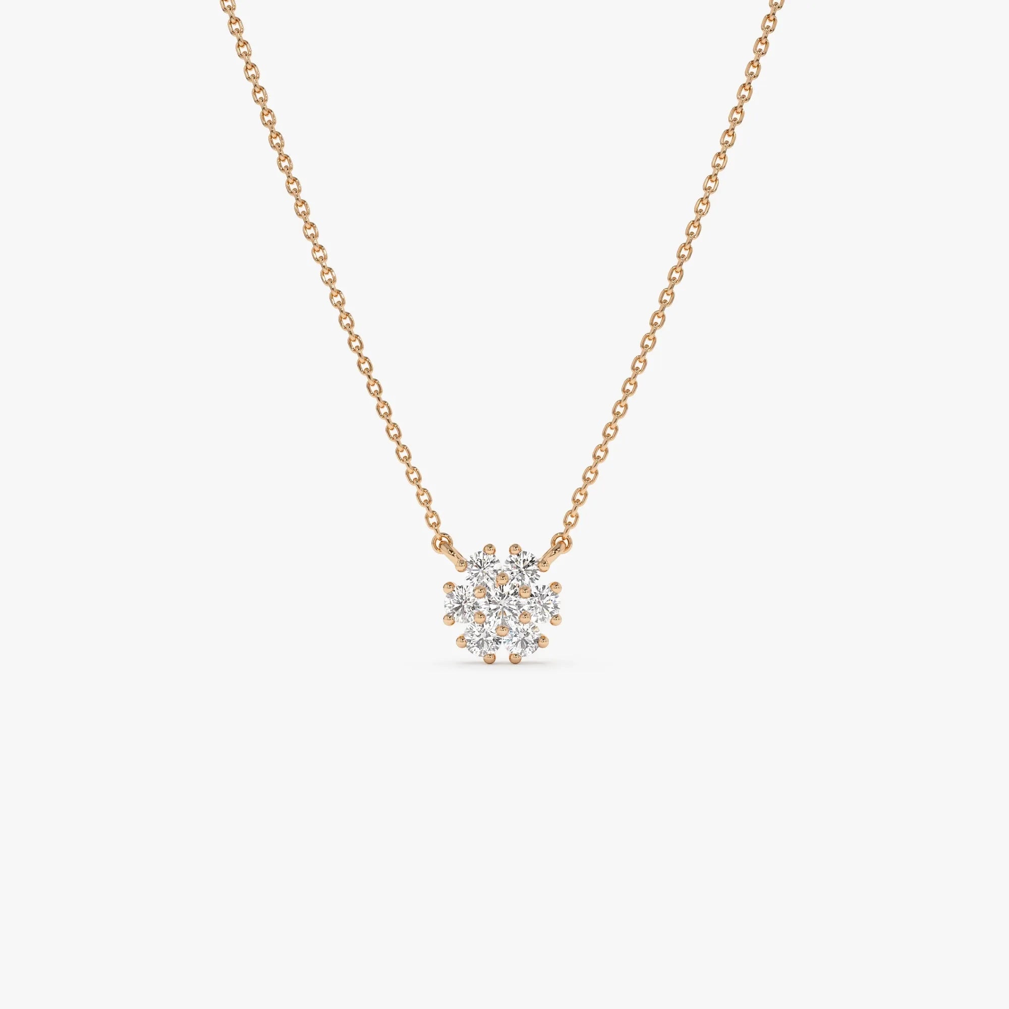 14K Solid Gold 0.23 CTW Round Diamond Cluster Flower Necklace