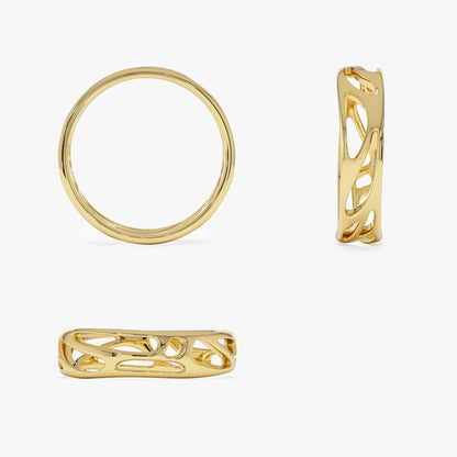 14k Gold Sculptural Statement Ring 5mm Wide Modern Band