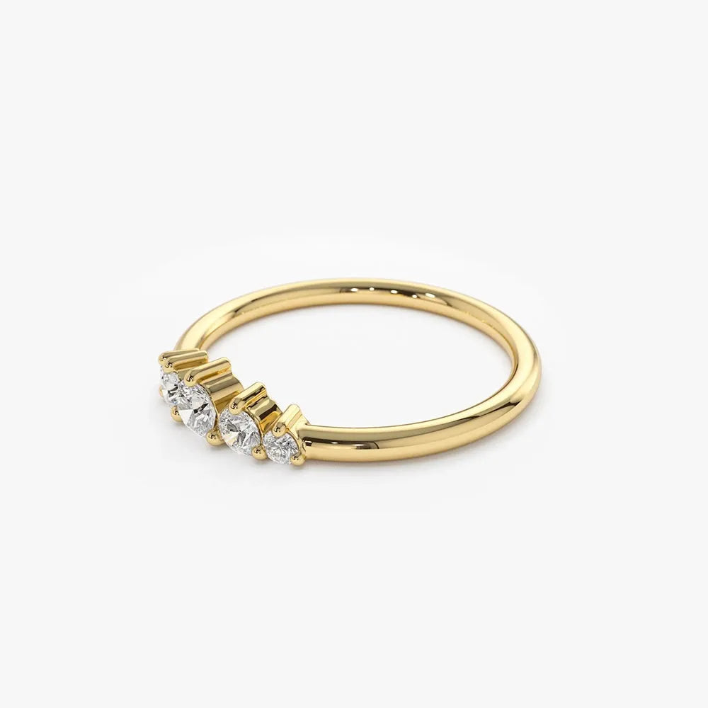 14K Gold Round Diamond 5 Stone Graduating Wedding Ring 0.30 CTW