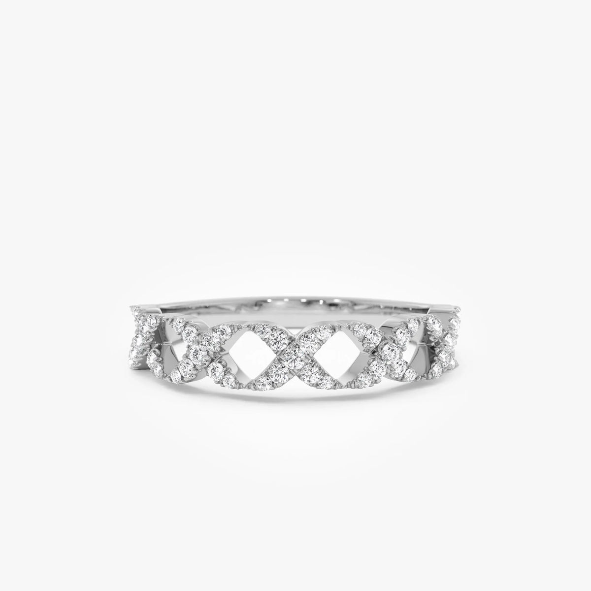 14K Solid Gold Round Diamond 0.22 Carat Pave Setting X Ring