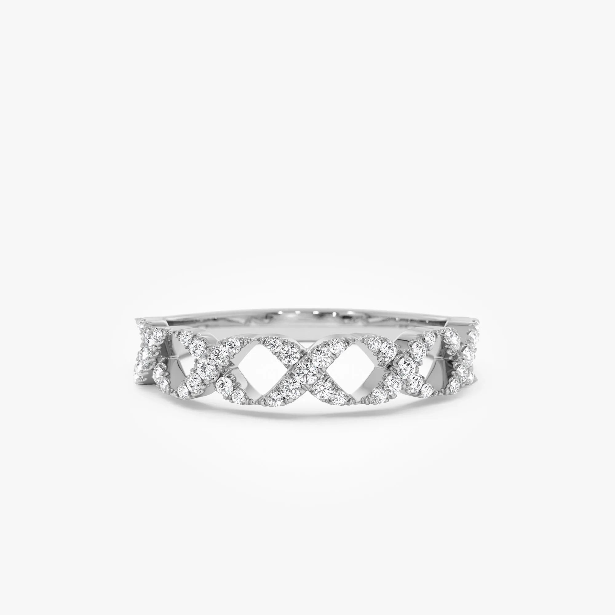 14K Solid Gold Round Diamond 0.22 Carat Pave Setting X Ring