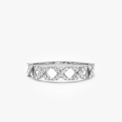 14K Solid Gold Round Diamond 0.22 Carat Pave Setting X Ring