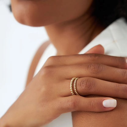 14k Solid Gold Beaded Stackable Band Ring 2.0mm Width