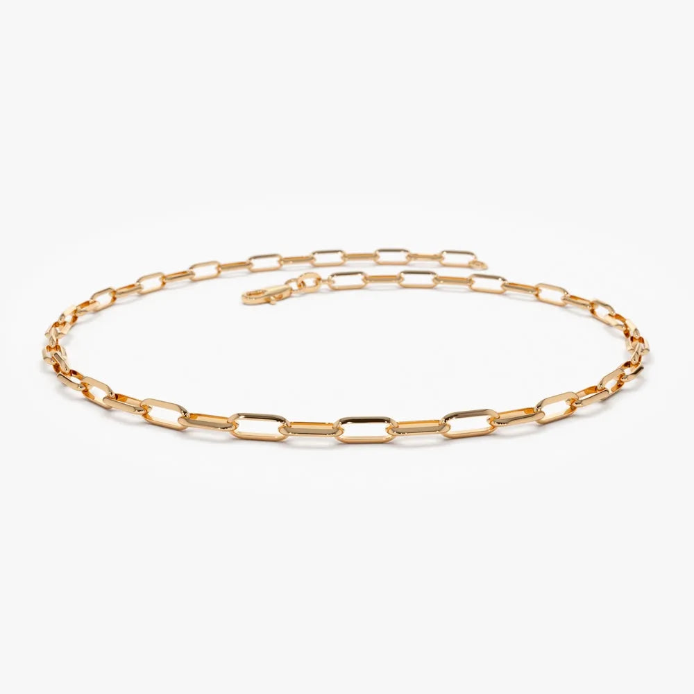 14K Solid Gold Tiny Paper Clip Link Chain Bracelet