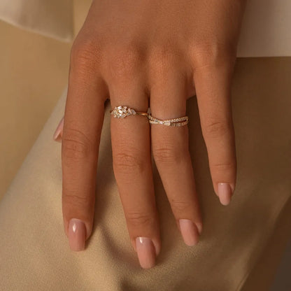 14k Gold 0.49 Carat Round and Baguette Diamond Crossover Ring