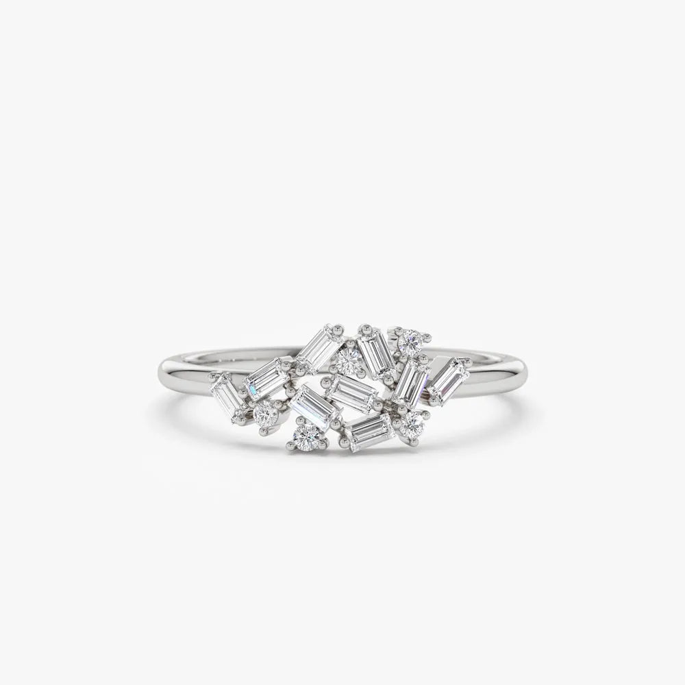 14k Gold 0.30 CTW Baguette and Round Diamond Cluster Ring