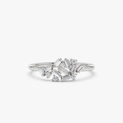14k Gold 0.30 CTW Baguette and Round Diamond Cluster Ring