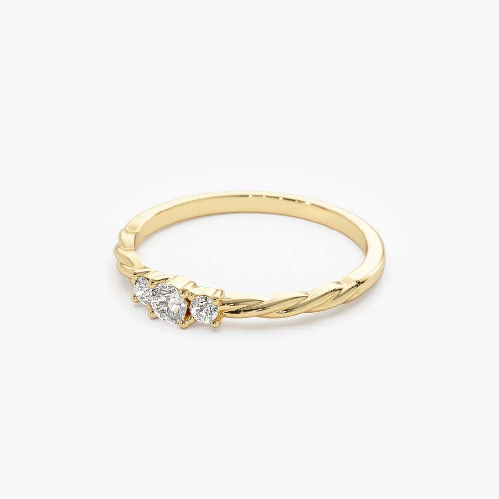 14k Gold Round Diamond Three Stone Twisted Ring 0.16 ctw