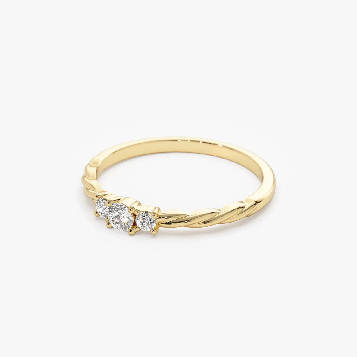 14k Gold Round Diamond Three Stone Twisted Ring 0.16 ctw