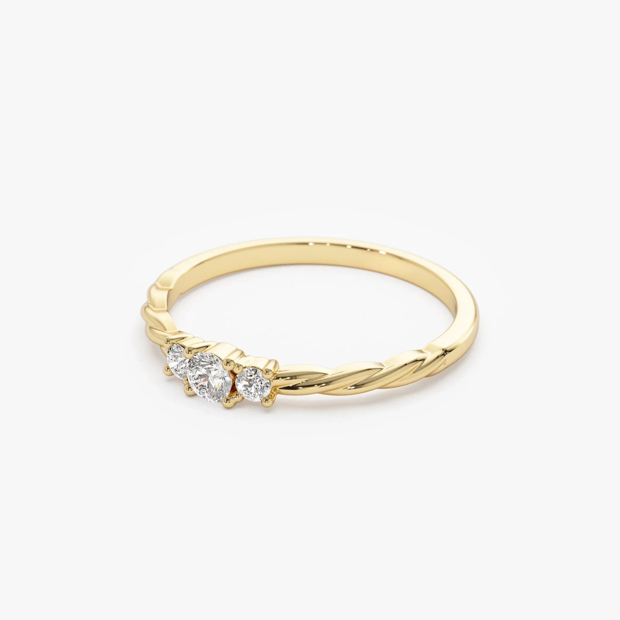 14k Gold Round Diamond Three Stone Twisted Ring 0.16 ctw