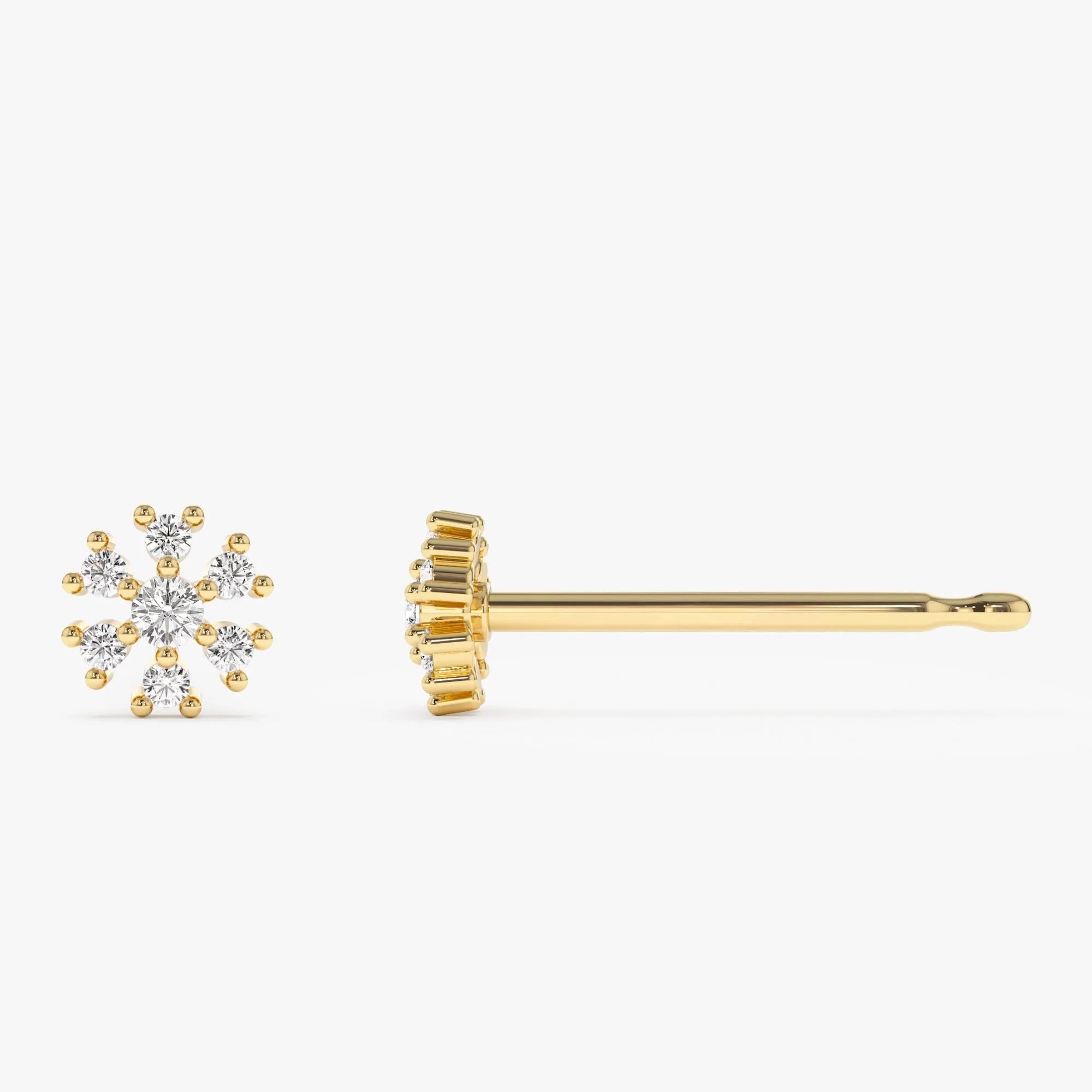 14k Gold Diamond Round Cut Petite Flower Cluster Stud Earrings 0.18 ctw