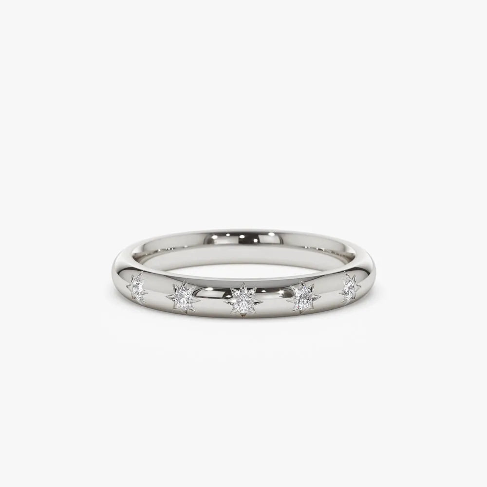 14k Gold Round Diamond 5 Stone Star Setting Ring 0.08 ctw