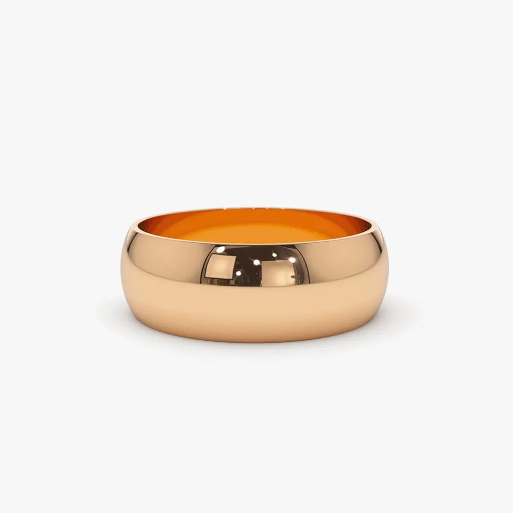 14K Solid Gold 6mm Classic Dome Unisex Wedding Band Ring