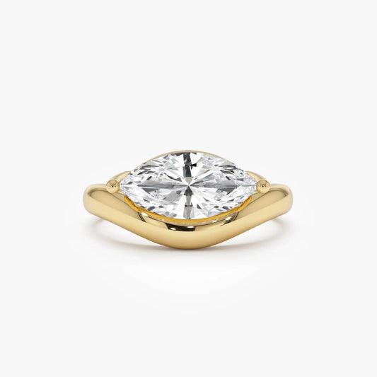 14k Gold 1.50 Carat Marquise Lab Grown Diamond Contemporary Design Ring