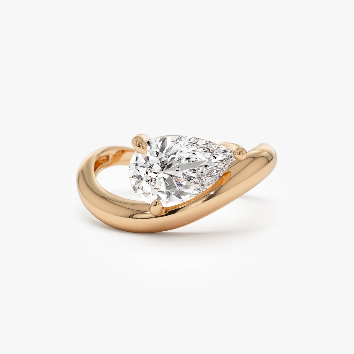 14k Gold 1.55 ctw Lab Grown Diamond Pear Shaped Wave Engagement Ring