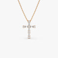 14K Solid Gold Baguette and Round Diamond Pendant Necklace 0.40ctw