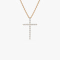 14K Solid Gold 0.29 CTW Round Diamond Single Shared Prong Cross Necklace