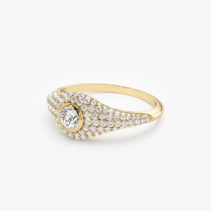 14k Solid Gold Round and Pear Diamond 0.75 Carat Pave Setting Signet Ring
