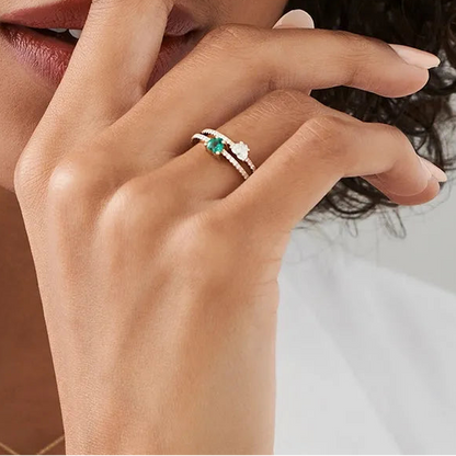 14K Solid Gold Heart Shaped Emerald and Round Diamond Ring 0.41 CTW Handcrafted Jewelry