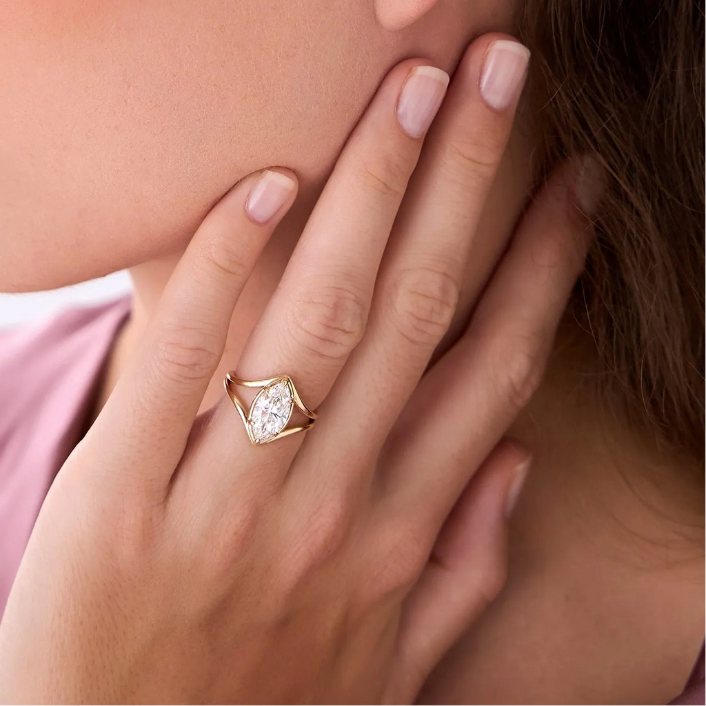 14k Gold 2.00 Carat Lab Grown Diamond Marquise Split Shank Engagement Ring IGI Certified Carla