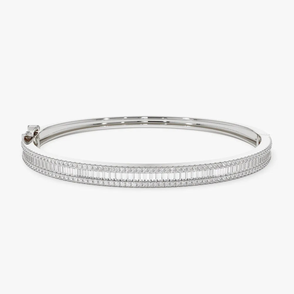 14K Solid Gold 1.63 CTW Baguette and Round Diamond Half Eternity Bangle
