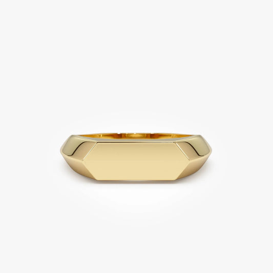14k Gold Geometric Signet Ring with Graduated Band