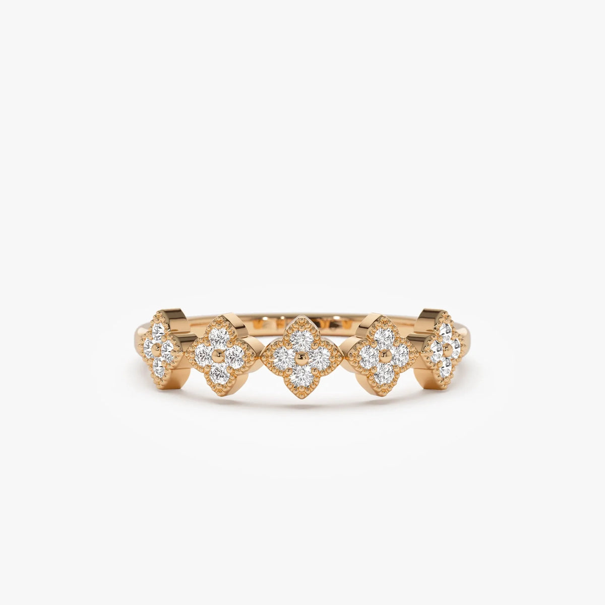 14k Solid Gold Round Diamond Stackable Clover Cluster Ring 0.20 ctw