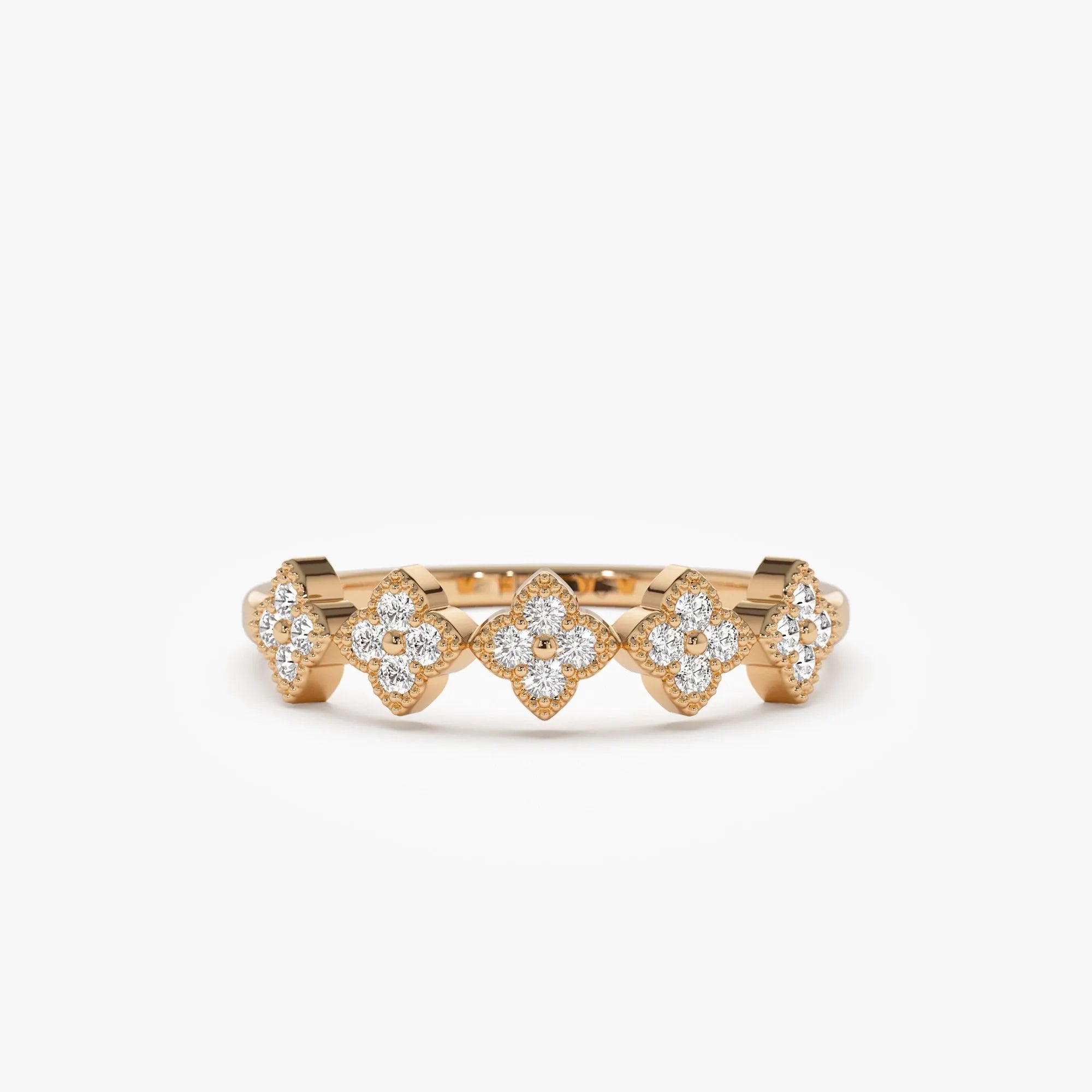 14k Solid Gold Round Diamond Stackable Clover Cluster Ring 0.20 ctw