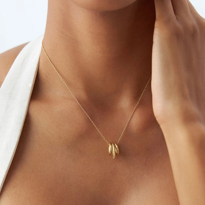 14k Solid Gold Three Ring Eternity Circle Necklace with Twisted and Plain Linked Detail