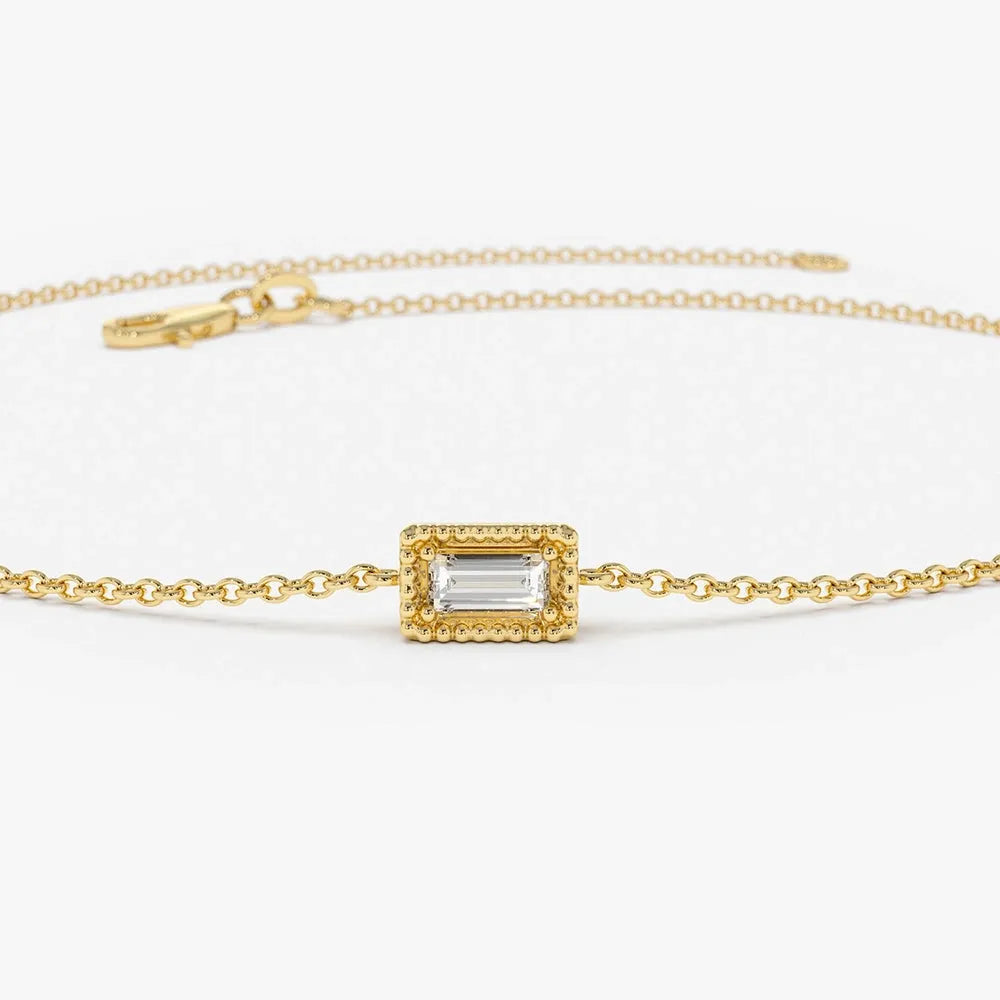 14K Solid Gold Baguette Diamond Bracelet Micro Prong Setting 0.06 Carat