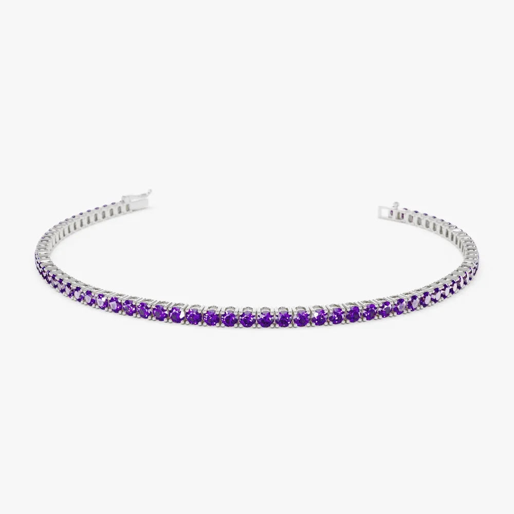 14k Gold Round Amethyst 4 Prong Tennis Bracelet