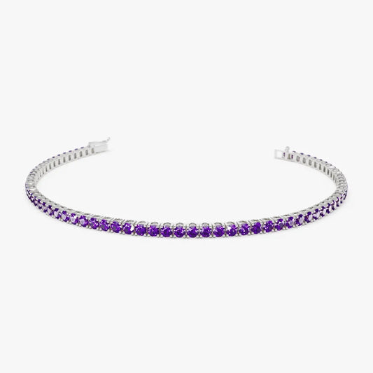 14k Gold Round Amethyst 4 Prong Tennis Bracelet