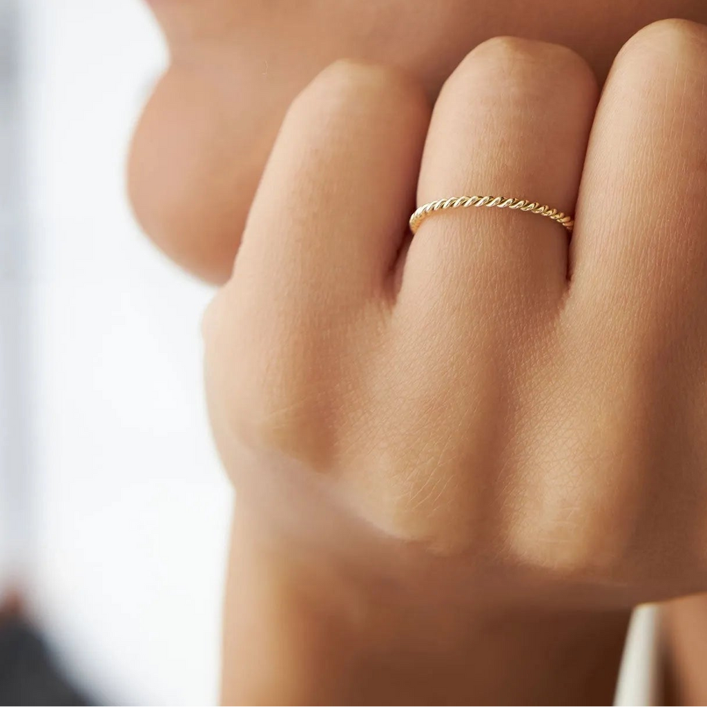14K Solid Gold 1.2mm Twisted Rope Stackable Ring Set