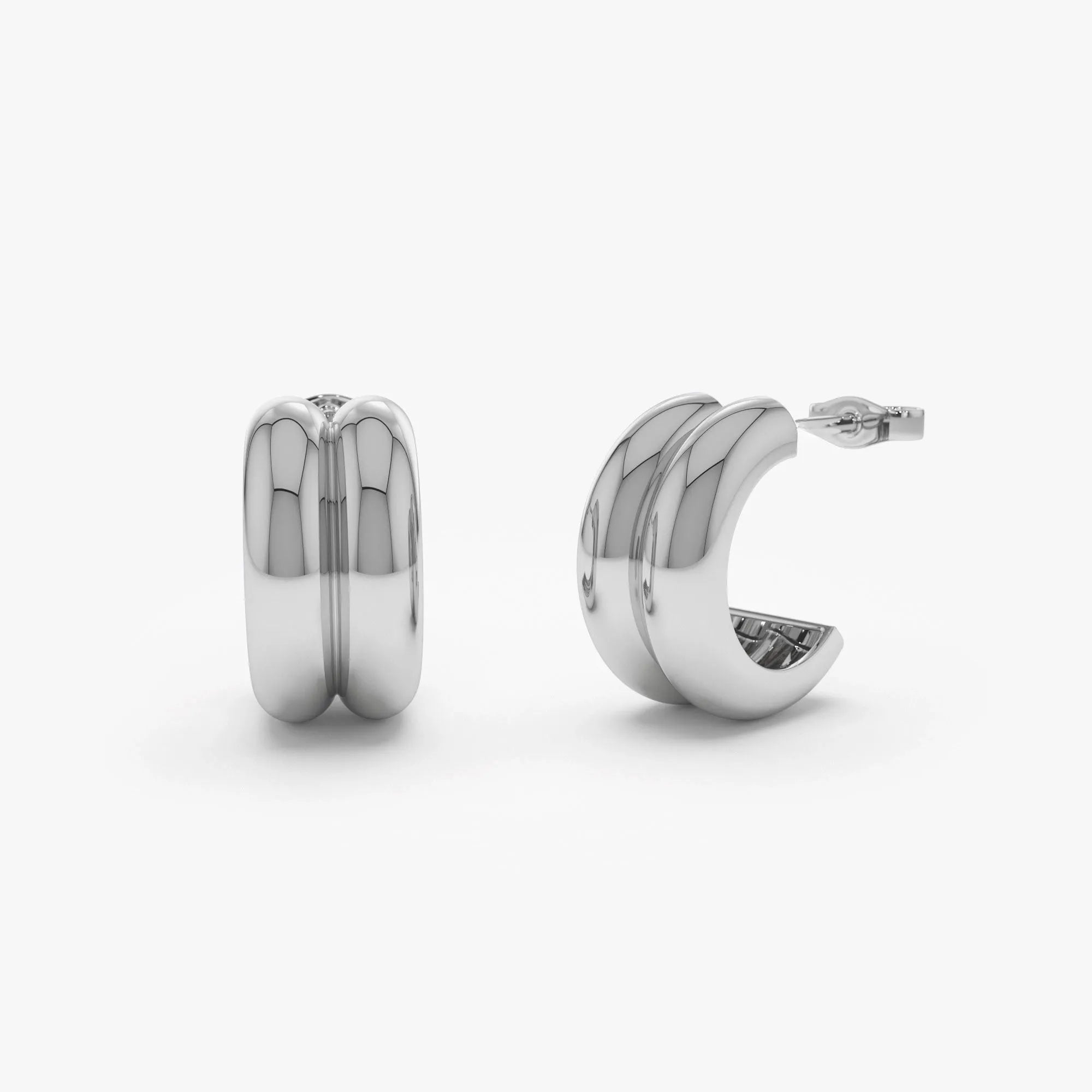 14k Solid Gold Twin C Hoop Earrings 10mm Inner Diameter 7.65mm Width
